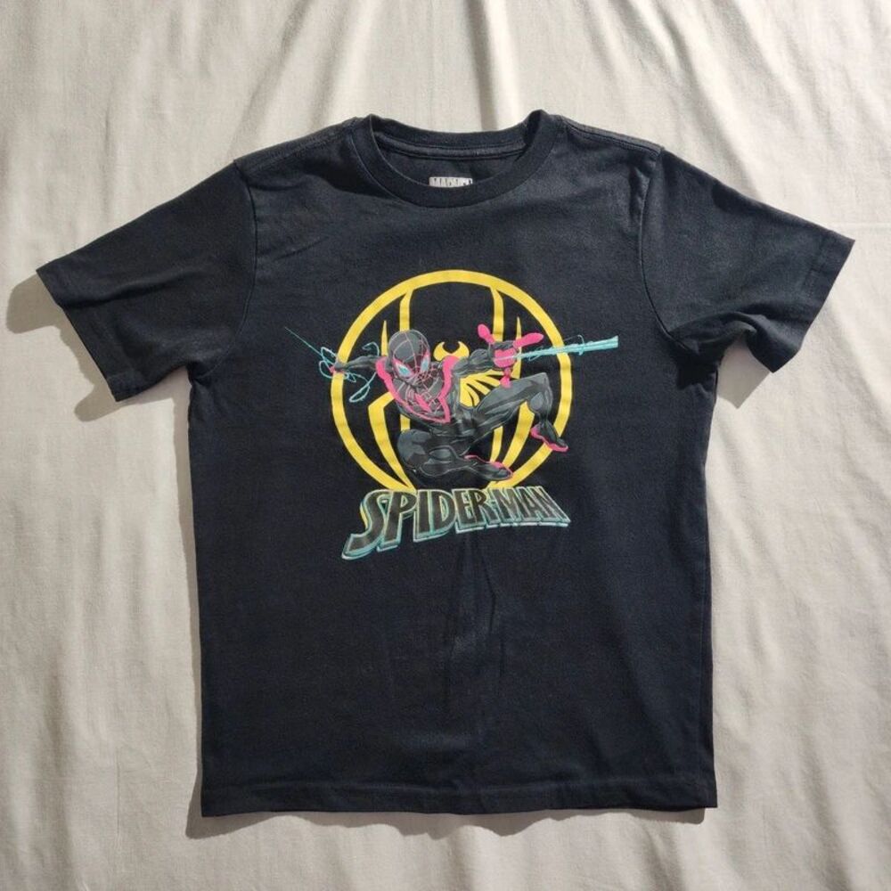 Marvel Spider-Man Miles Morales Boys M 8 Black Graphic T-Shirt Short Sleeve Tee